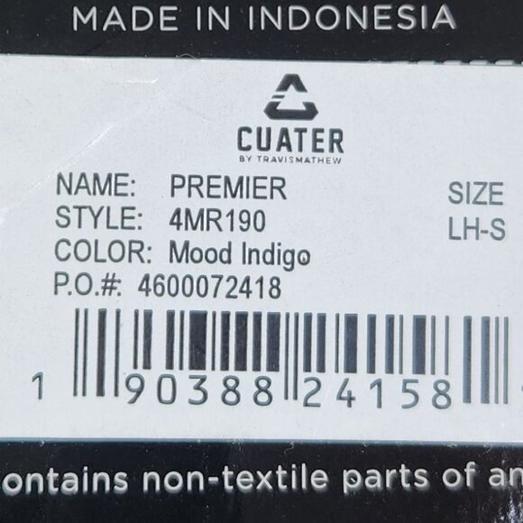 CUATER by Travis Mathew Premier Golf Glove Men's Small Left Regular Mood Indigo - Picture 3 of 3